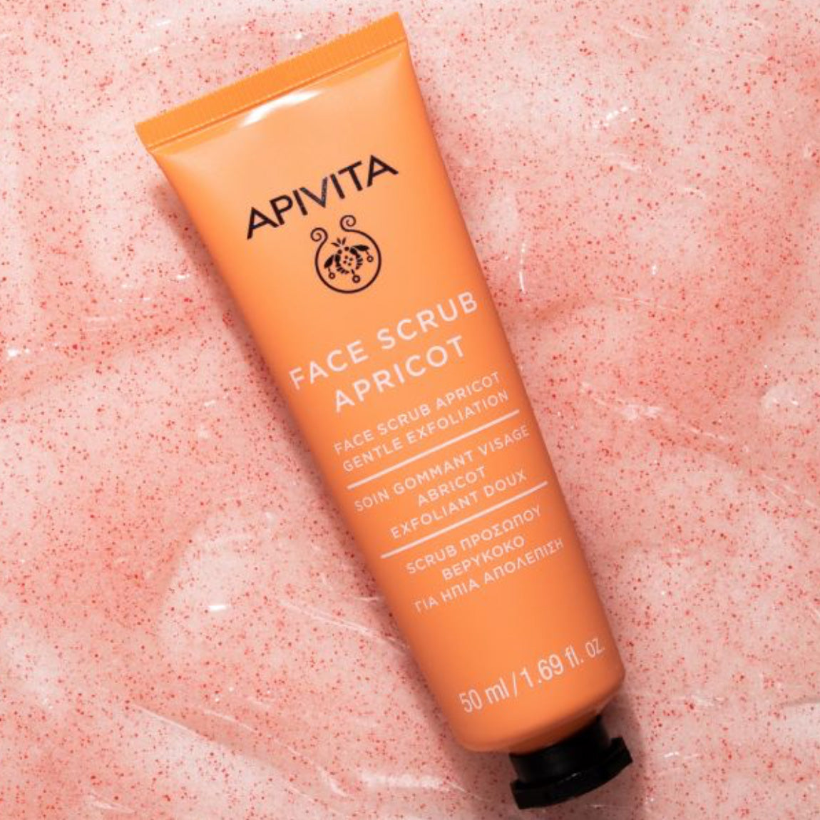 Apivita Face Scrub with Apricot for gentle exfoliation contains 94% natural ingredients, leaving skin feeling nourished, hydrated and refreshed.