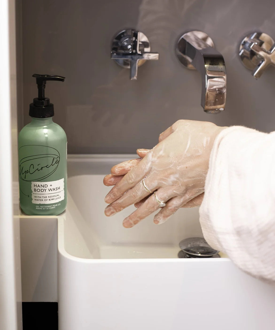 UpCircle Hand and Body Wash with Kiwi Water leaving the skin hydrated without being too foamy.
