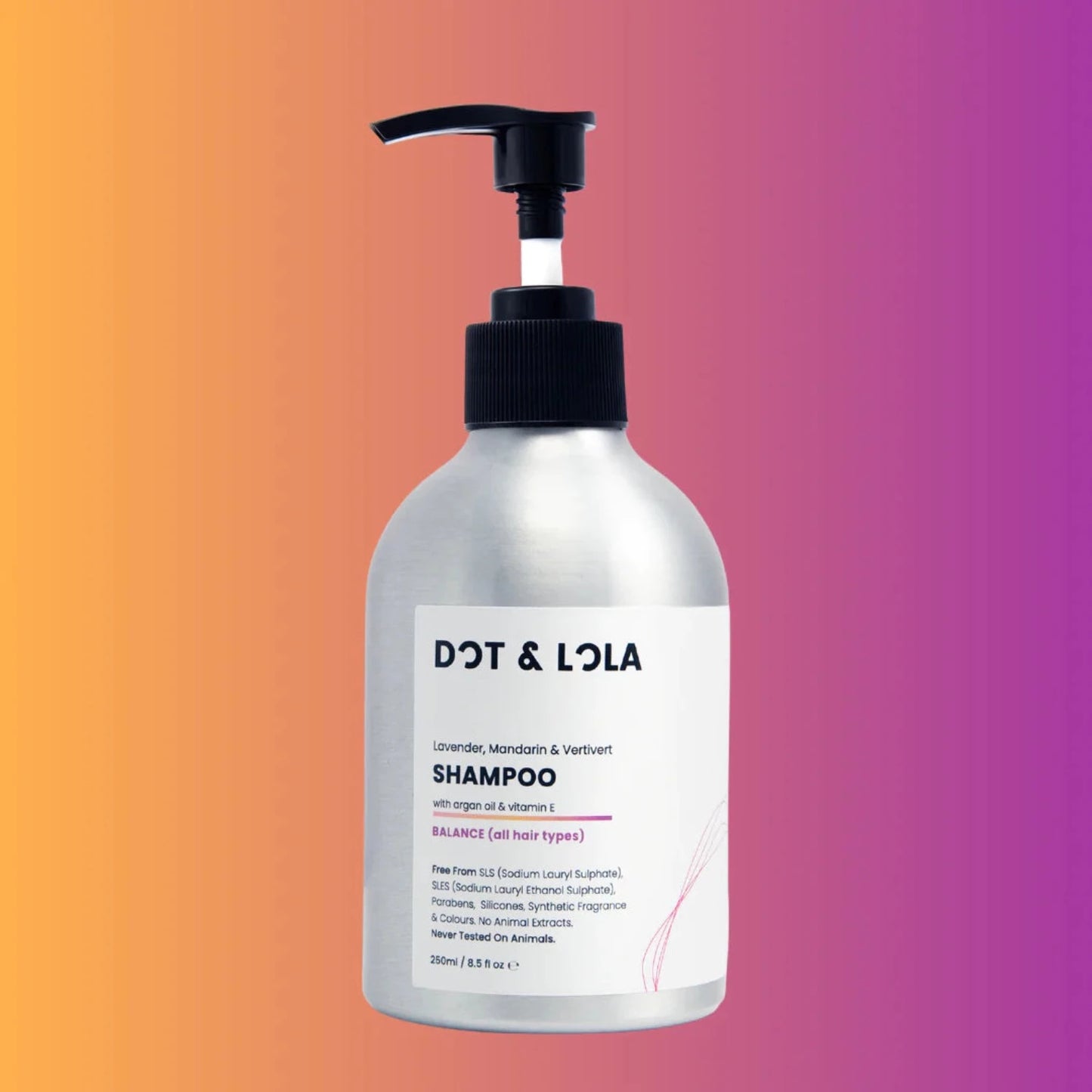 DOT & LOLA Balance Shampoo With Lavender, Mandarin & Vertivert, has a silicon free formulation.