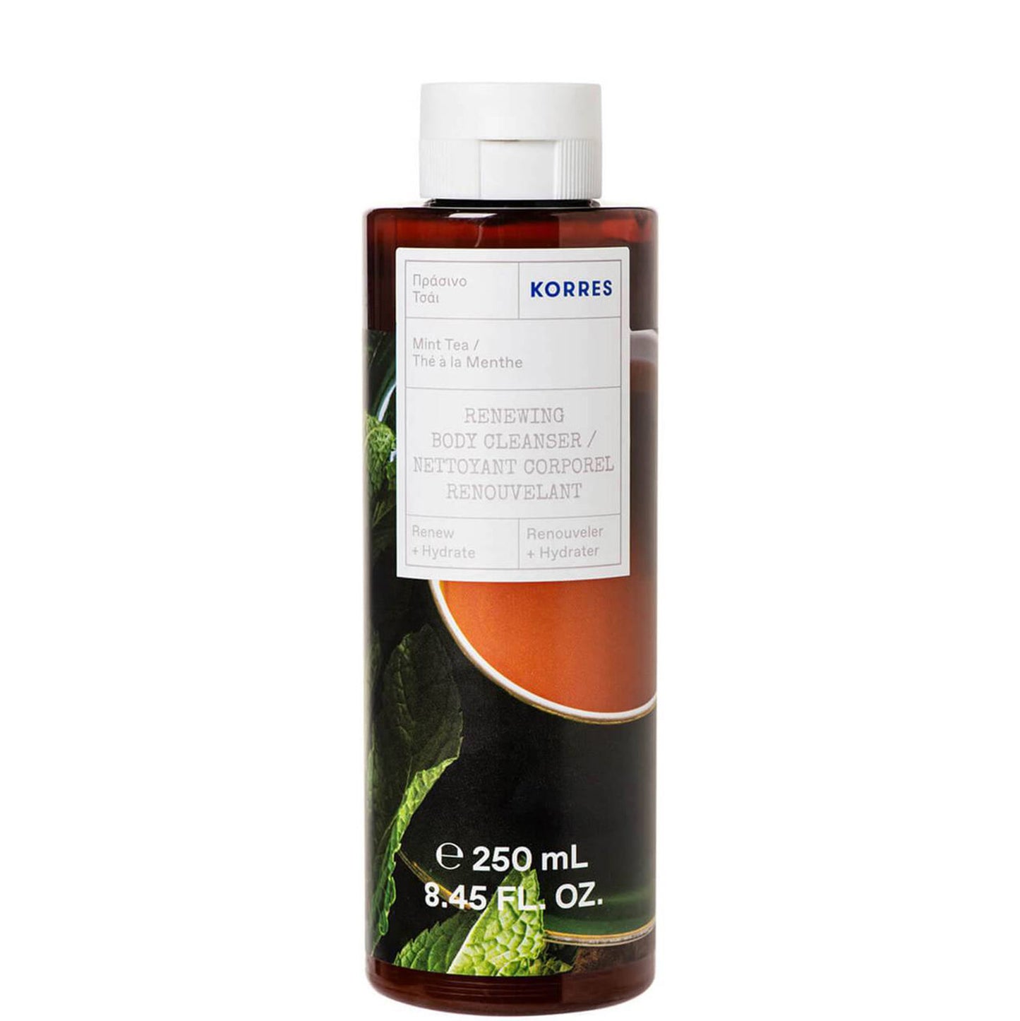 Korres Mint Tea Renewing Shower Gel is a blend of bergamot, lemon, and invigorating spearmint.