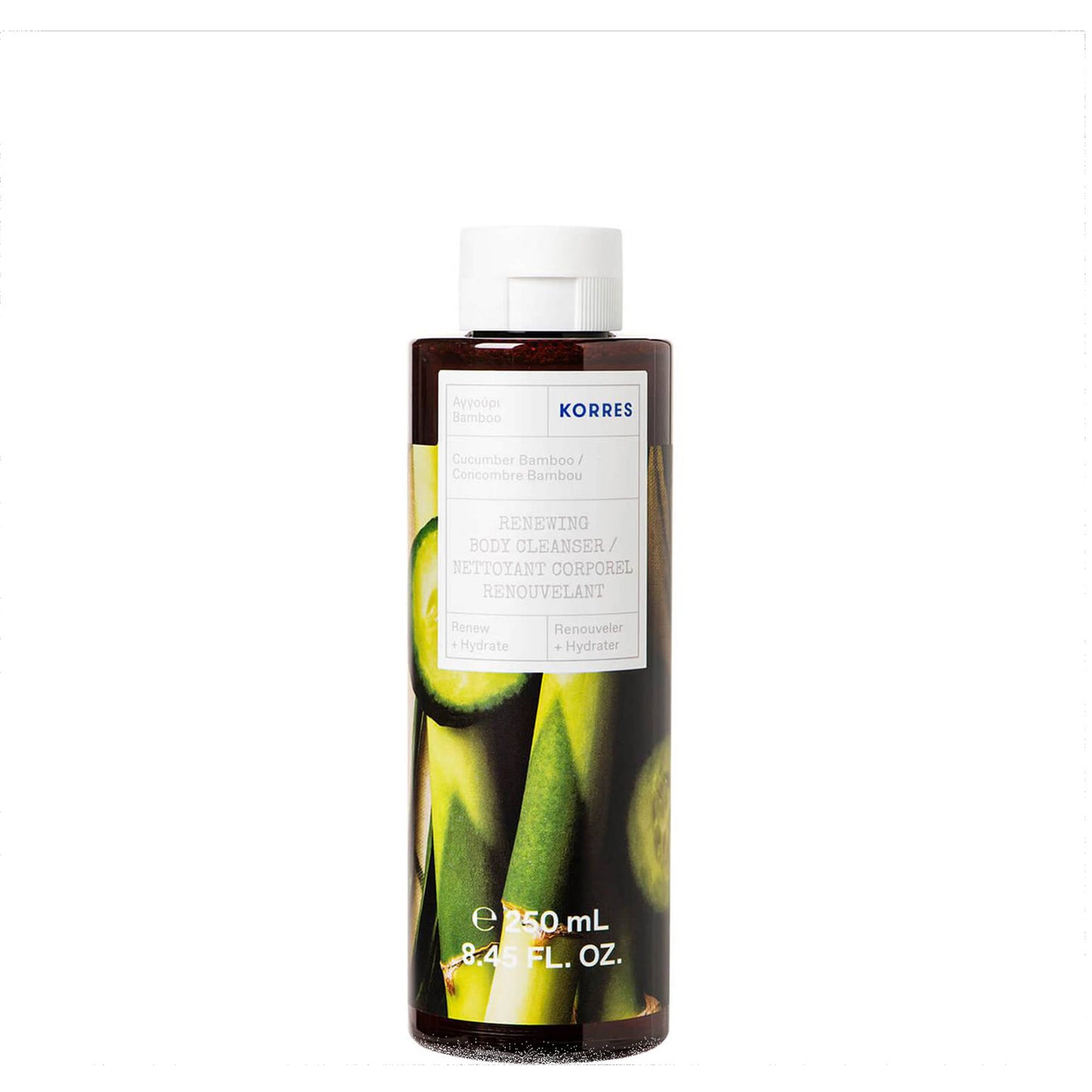 Korres Cucumber Bamboo Body Cleanser combines aloe extract, wheat proteins and althea extract to help maintain the skin’s natural moisture level.