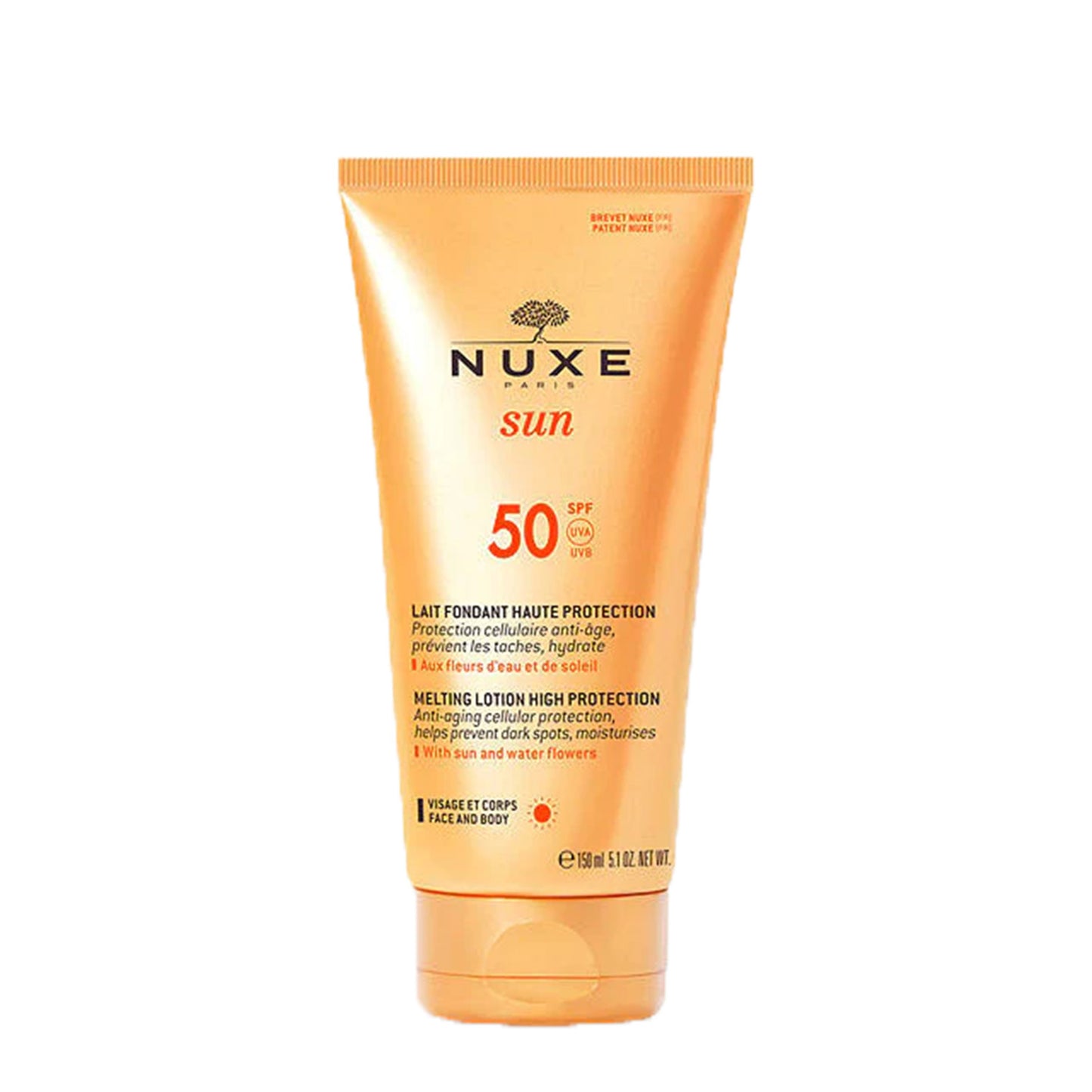 Nuxe Sun High Protection Melting Lotion with anti-aging cellular protection, moisturises, beautifies the tan. With its SPF50 offers UV protection for your face and body.