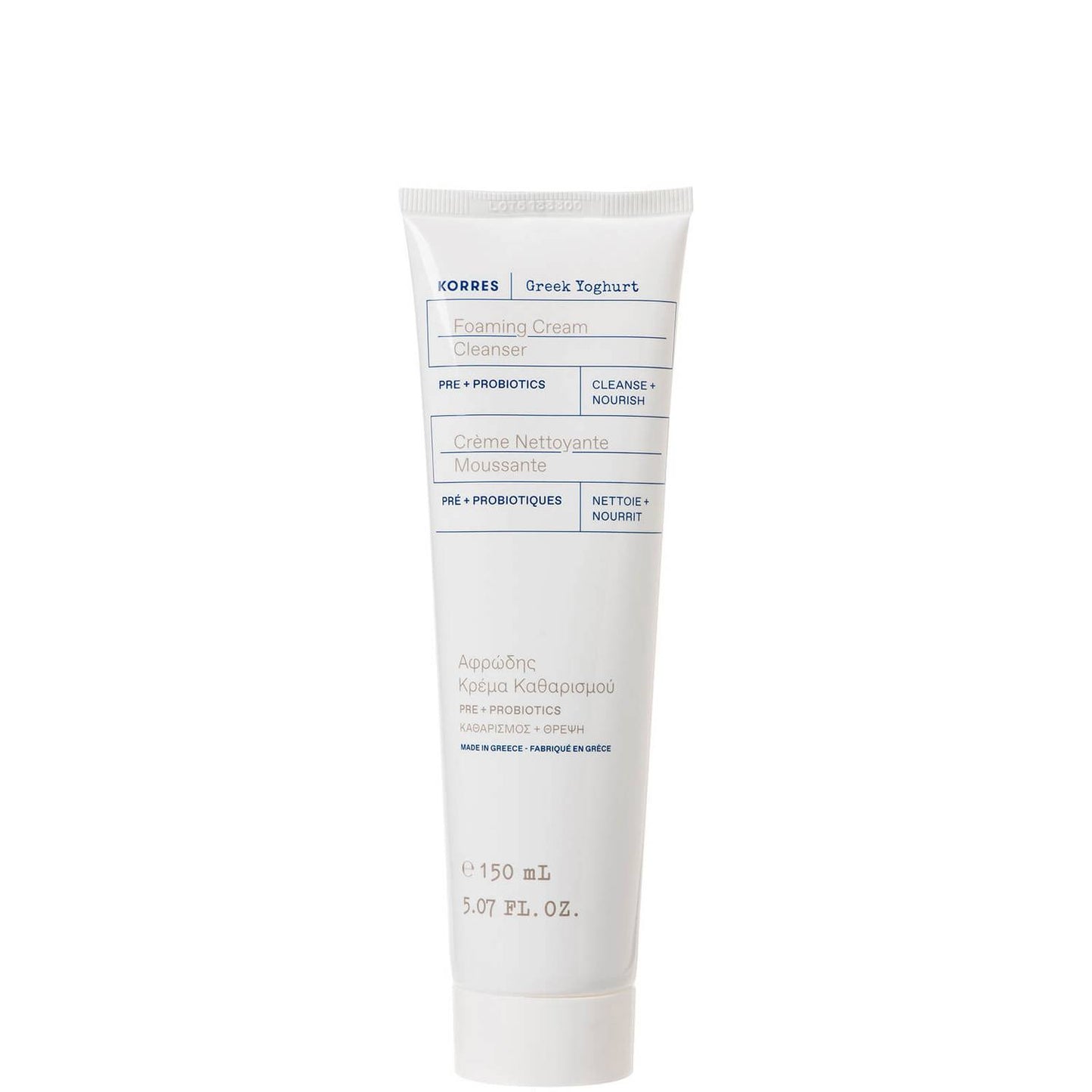 Korres Greek Yoghurt Foaming Cream Cleanser Pre-Probiotics is suitable for even the most sensitive skin.