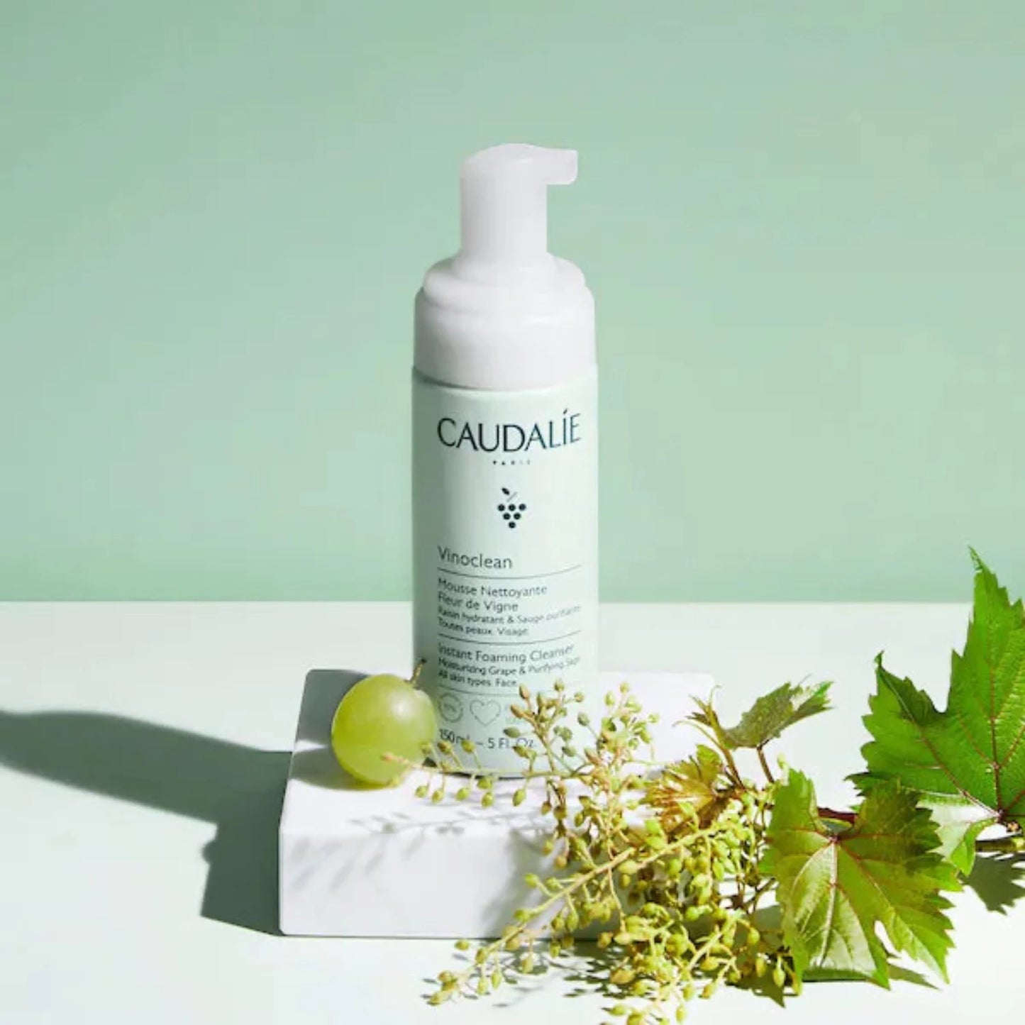 Caudalie Vinoclean Gentle Foam Cleanser everyday use for sensitive skin.