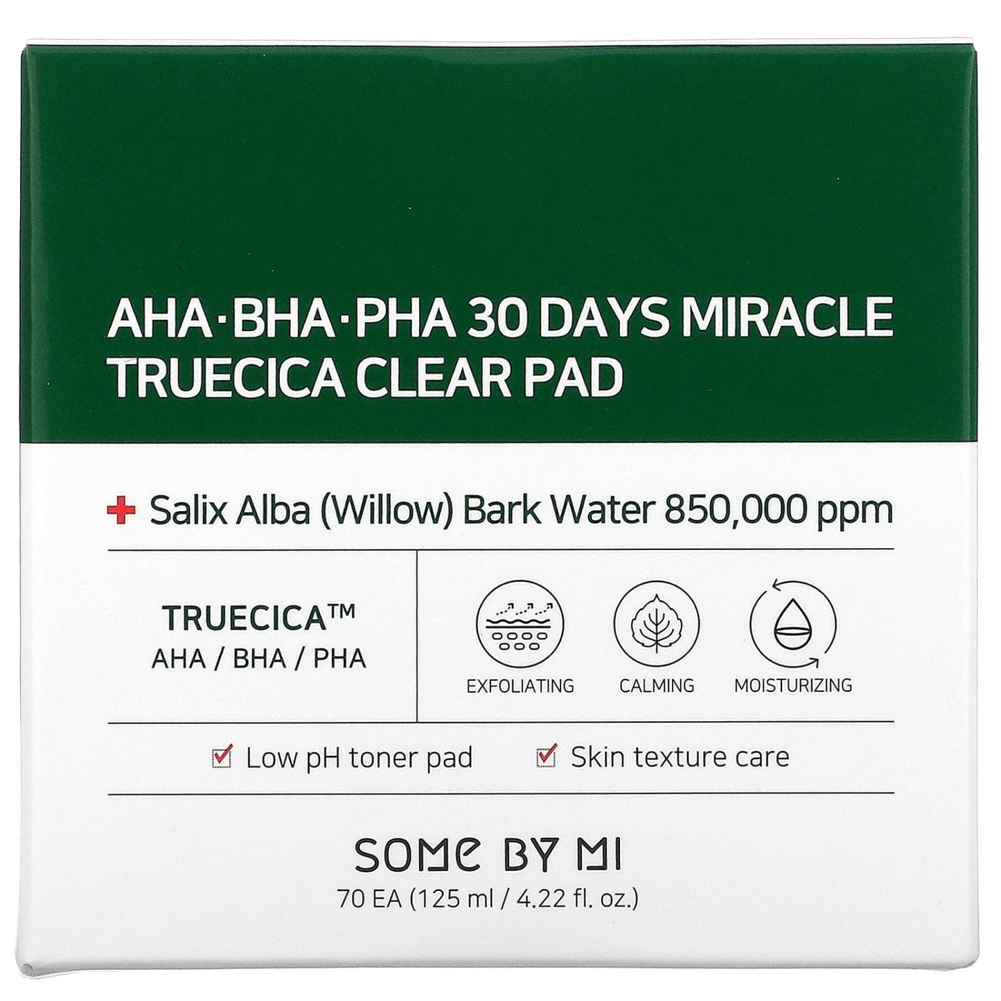 30 days miracle truecica clear pads regulate your skin PH and improves your skin texture. It offers light exfoliation, calms your skin and moisturise leaving a clean and less oily feeling.