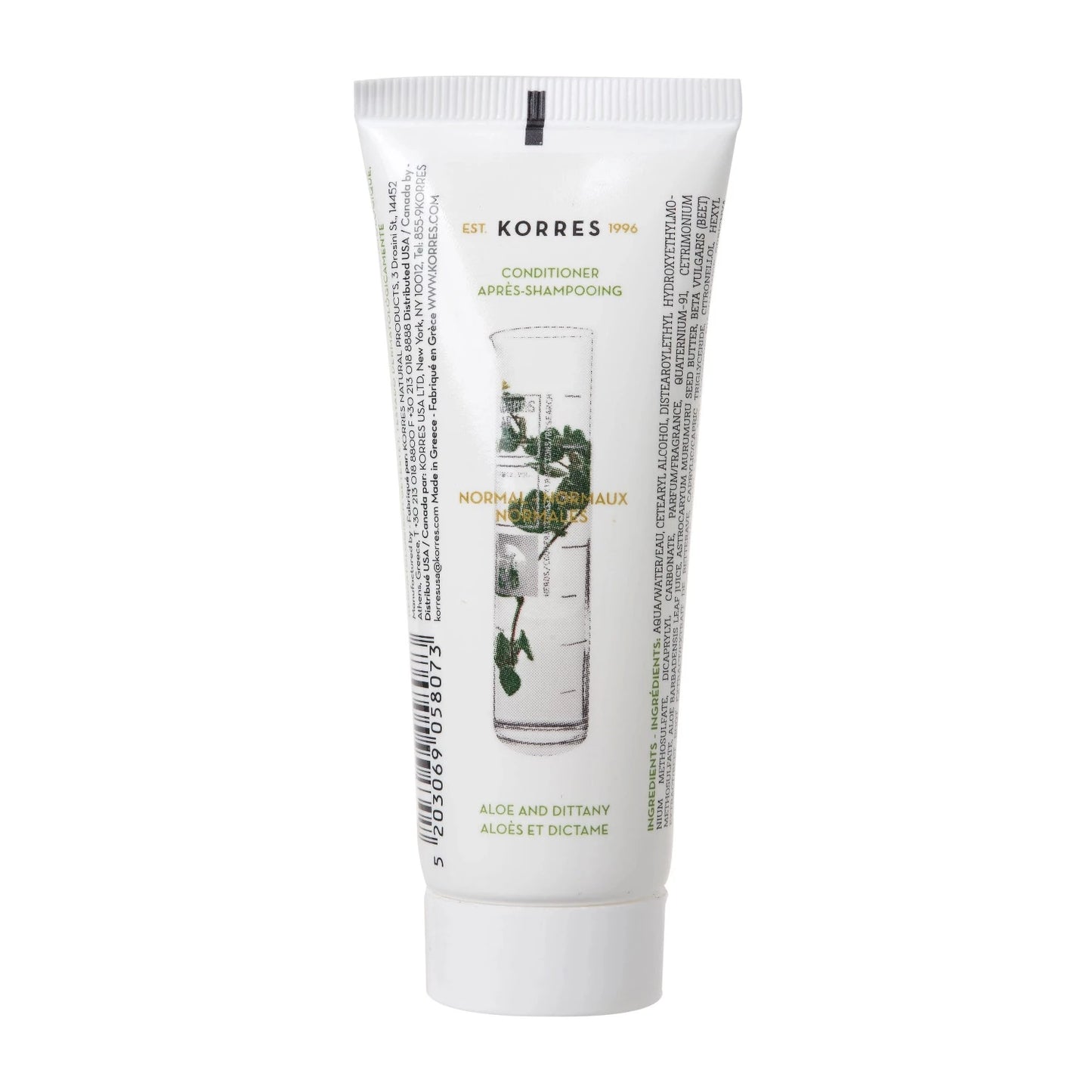Korres Aloe & Dittany Conditioner, helps to untangle hair without producing residue, making it ideal for normal hair types.