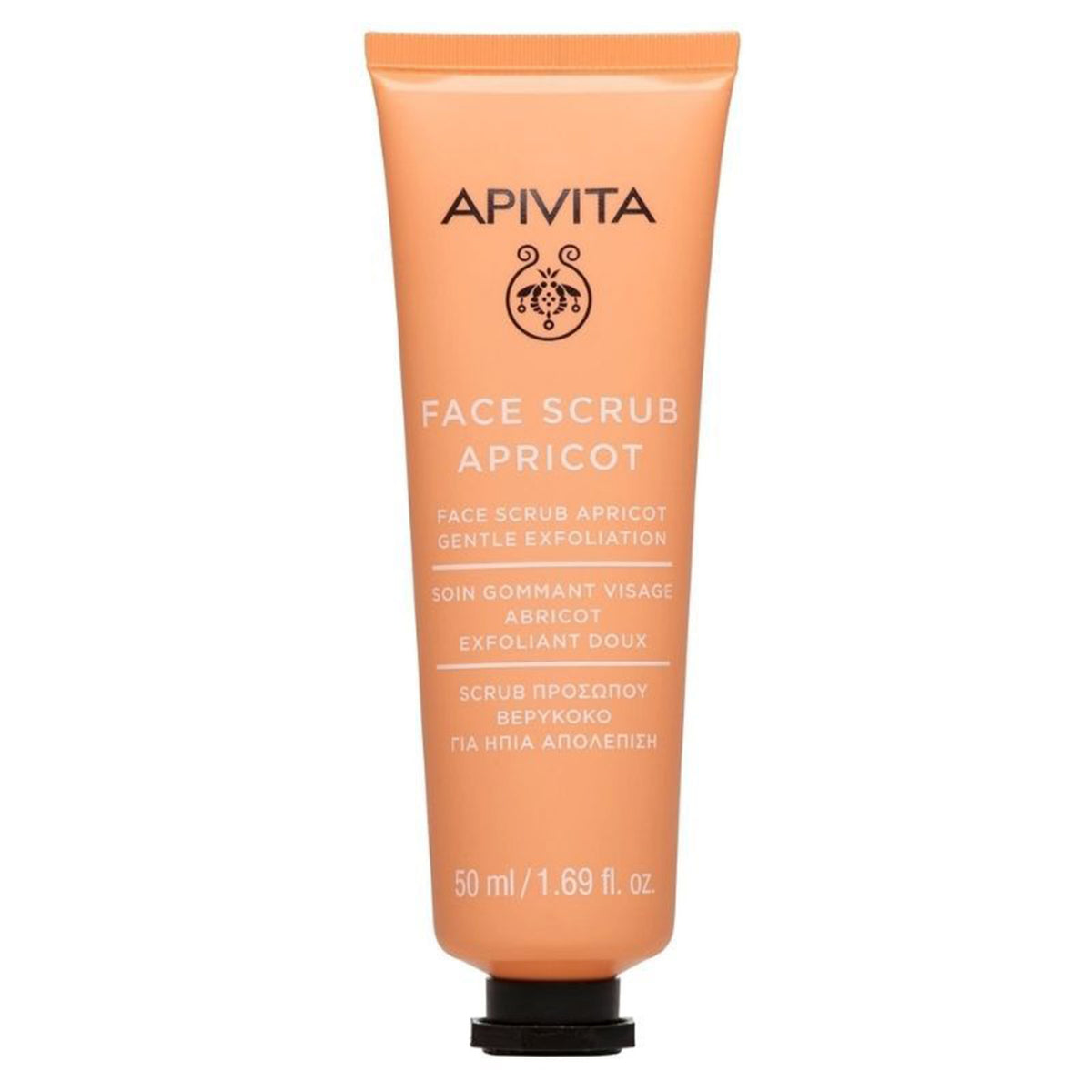 Apivita Face Scrub with Apricot, This face scrub is fortified with apricot, a beloved Mediterranean fruit, for a gentle exfoliation and cleansing. 