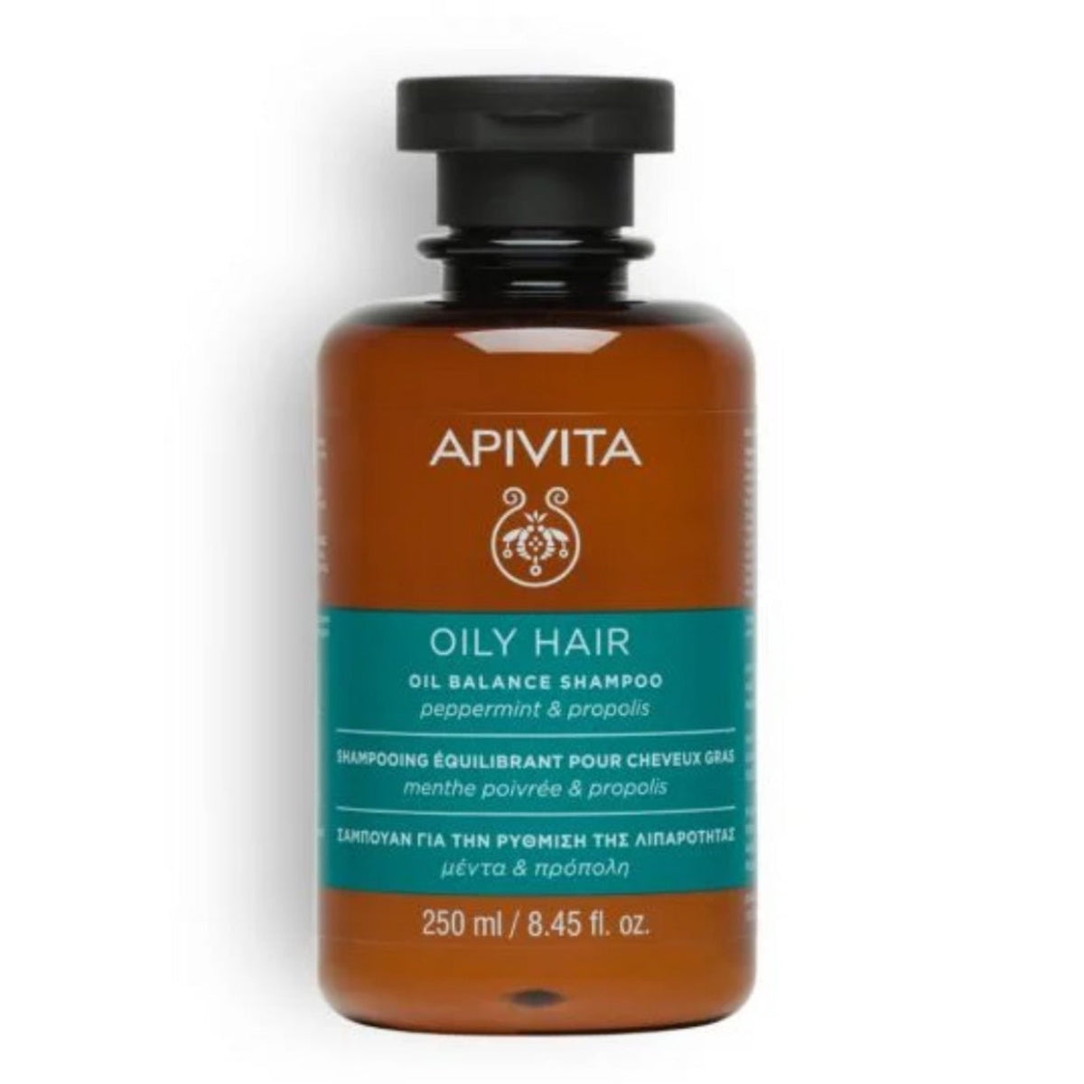 Apivita Oily Balance Shampoo has Greek organic rosemary, peppermint, lemon, and thyme essential oils provide a pleasant refreshing feel without overburdening hair. 