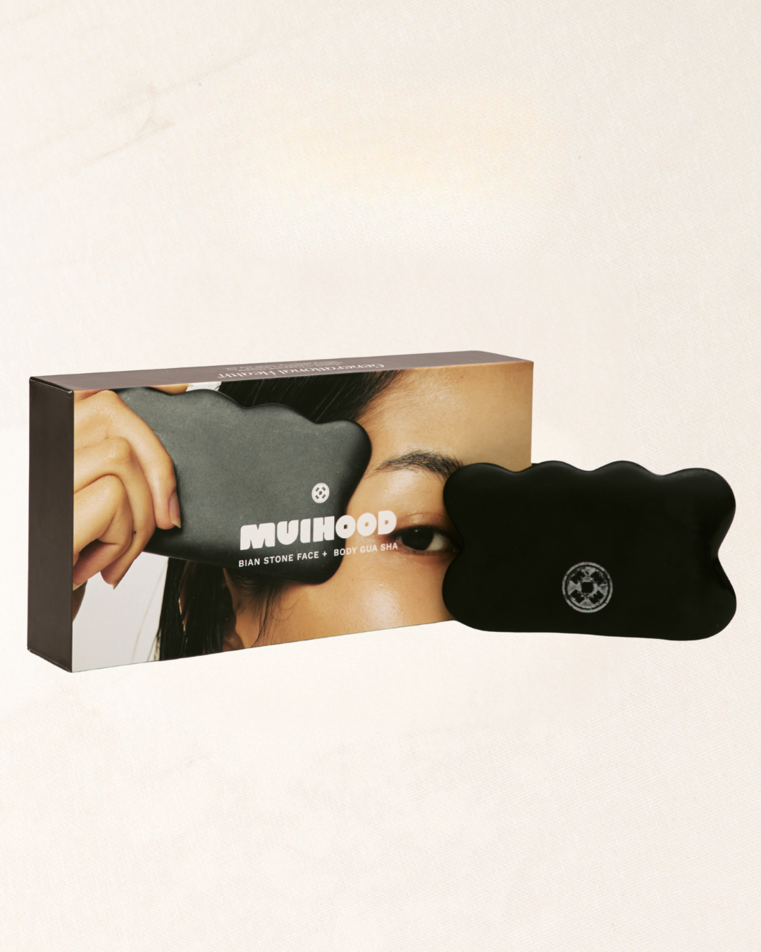 Muihood Bian Stone Face & Body Gua Sha black stone tool with its box