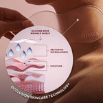 NAYDAYA Neck Wrinkle Shield occlusion skincare technology diagram over a model's neck