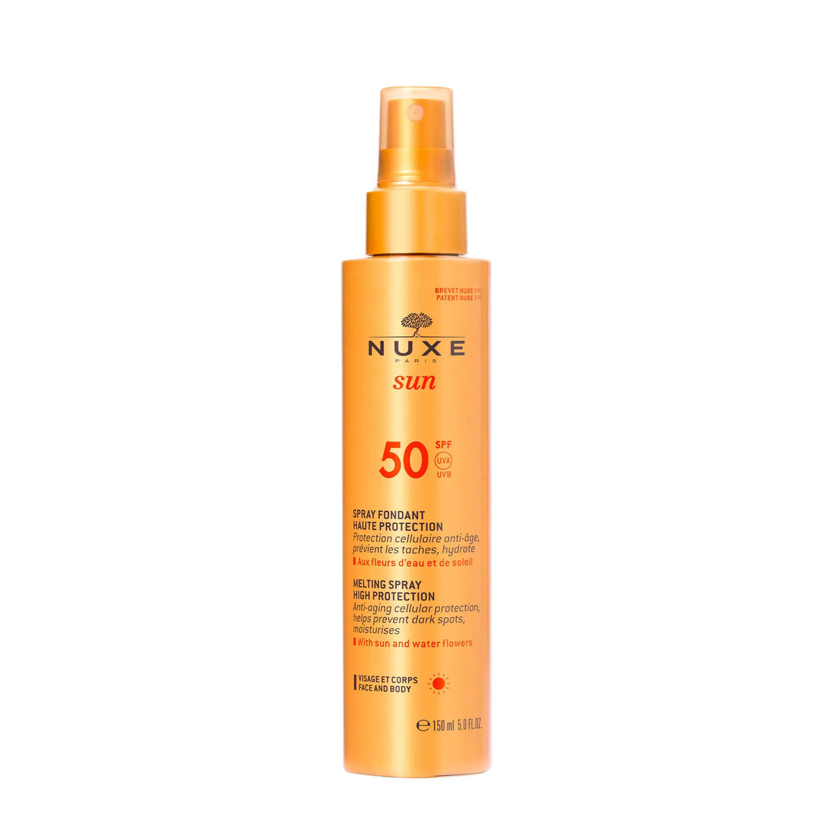Nuxe Sun Melting Spray for Face and Body SPF50 for anti-aging cellular protection keeps your skin moisturised. The luxurious smell makes you feel unique every time you apply it. 