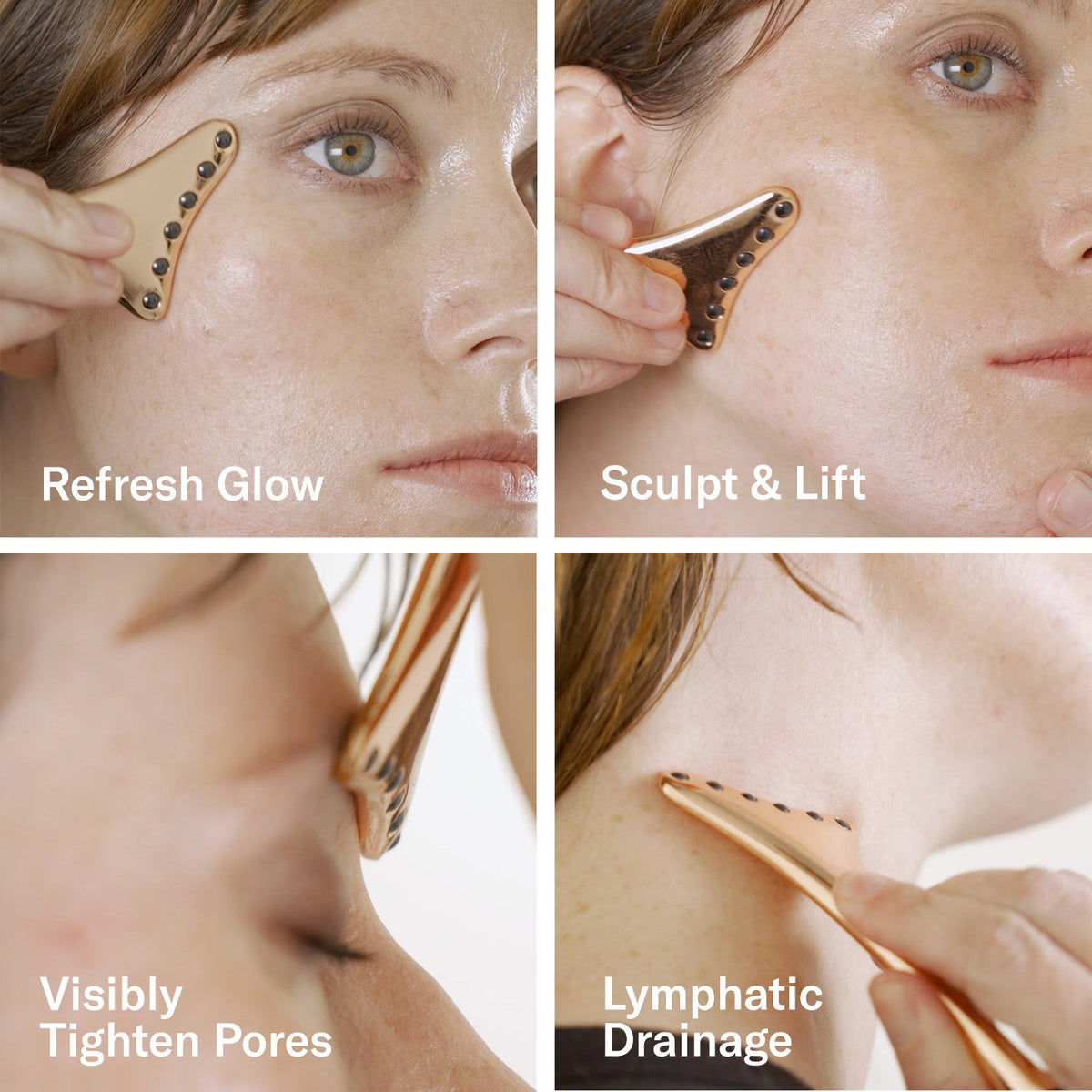 Odacité Cryo-Tech Facial Tool gua sha end in use on cheek, jaw and neck