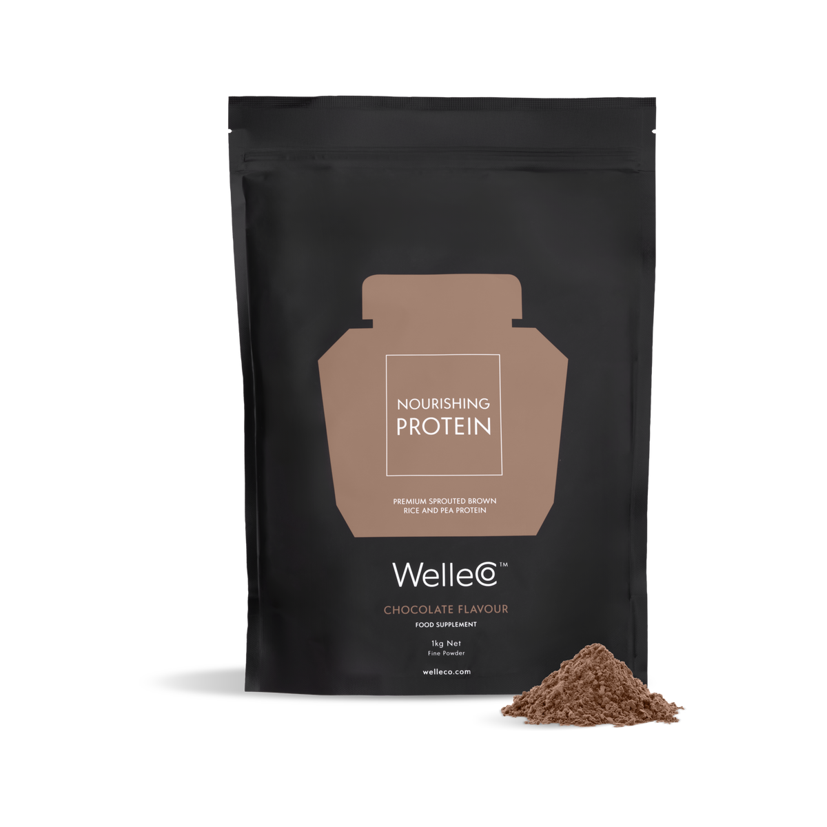 WelleCo Nourishing Protein Chocolate 1kg refill pouch with chocolate protein powder