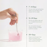 WelleCo The Collagen Elixir stirred into a glass of pink water with a spoon