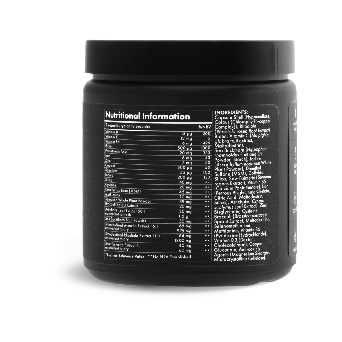 WelleCo The Hair Elixir jar side label with nutritional information and ingredients