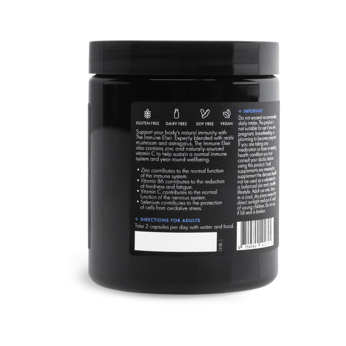 WelleCo The Immune Elixir jar back label with directions and nutrient claims