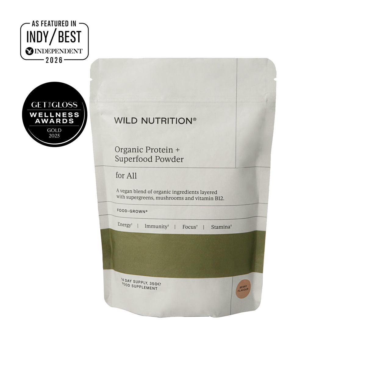 Wild Nutrition Organic Protein + Superfood Powder 350g pouch packshot