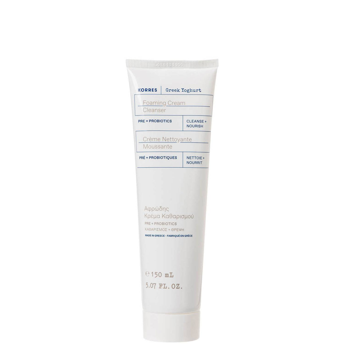 Korres Greek Yoghurt Foaming Cream Cleanser Pre-Probiotics is suitable for even the most sensitive skin.