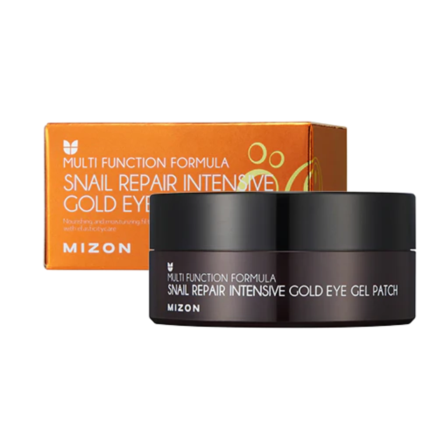Mizon Snail Repair Intensive Gold Eye Gel Patch with 24 carat gold and snail slime extract with Mizon's Multi Function Formula eye mask. 