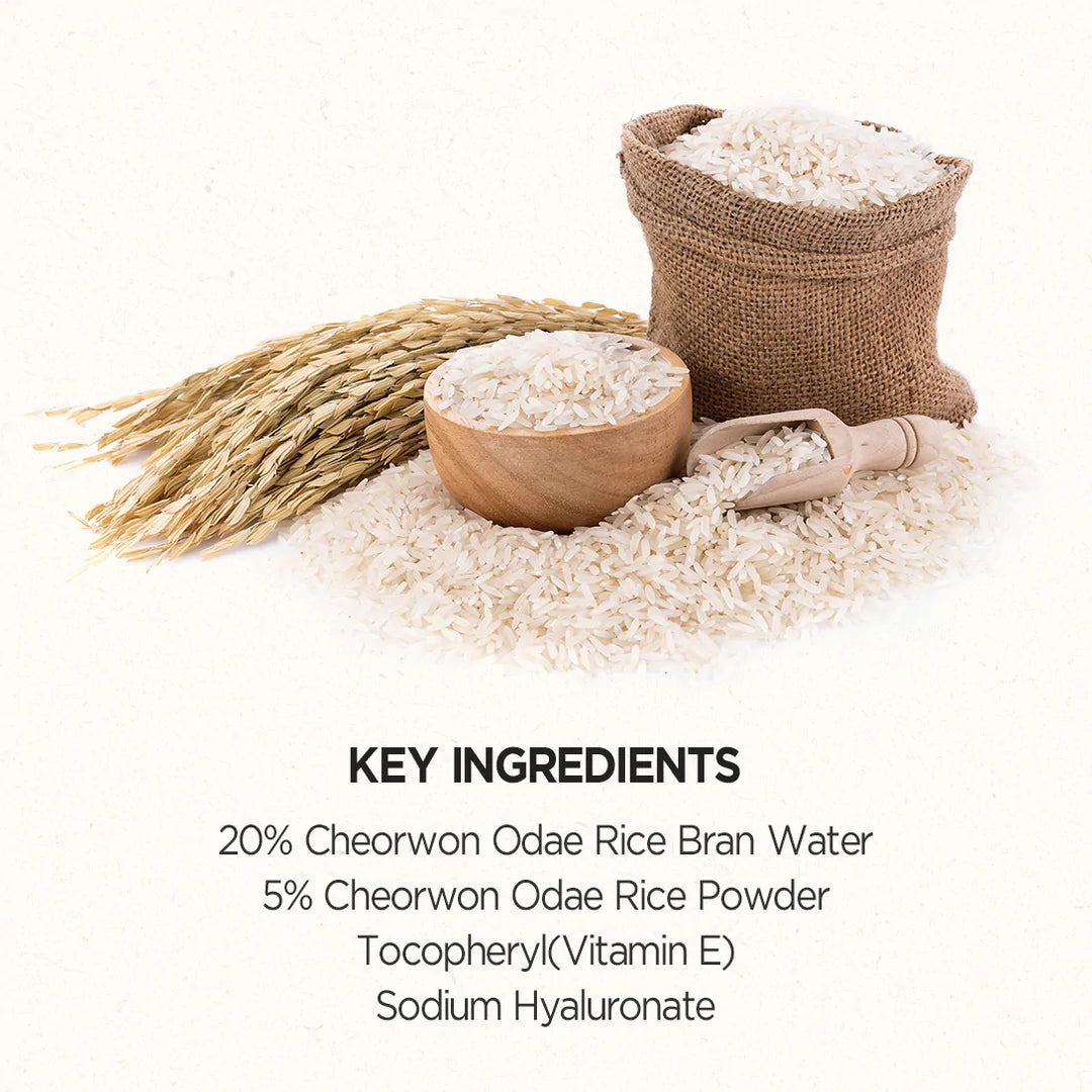 SKINFOOD Rice Mask Wash Off key ingredients are Cheorwon Odae Rice Bran Water, Rice powder and Vitamin E.