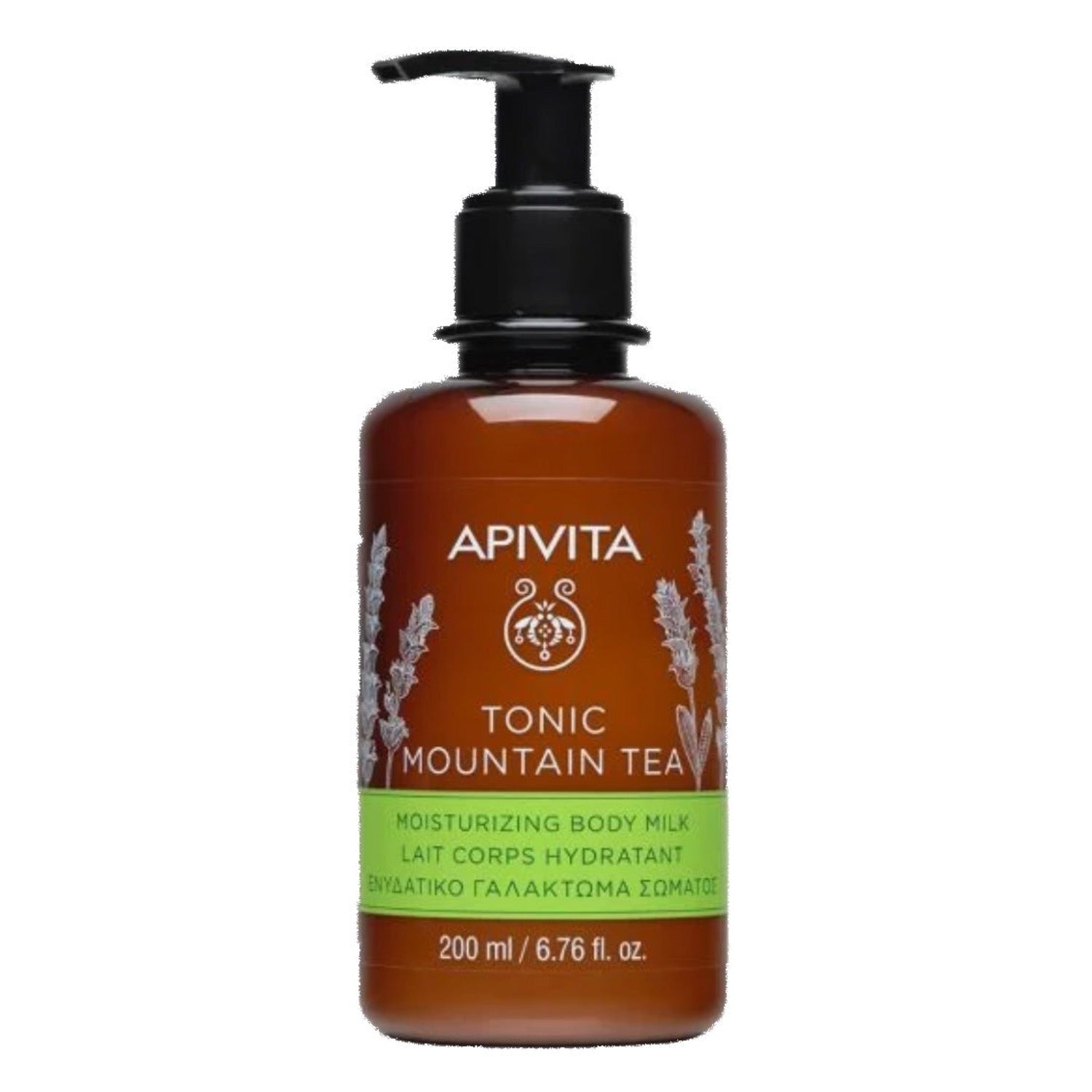 With 96% natural origin formulation, this tonic Mountain Tea moisturising body milk revives the skin with a blend of three organic Sideritis species (Sideritis Scardica, Sideritis Perfoliata, Sideritis Raiseri) from the organic cultivations of APIGEA. 