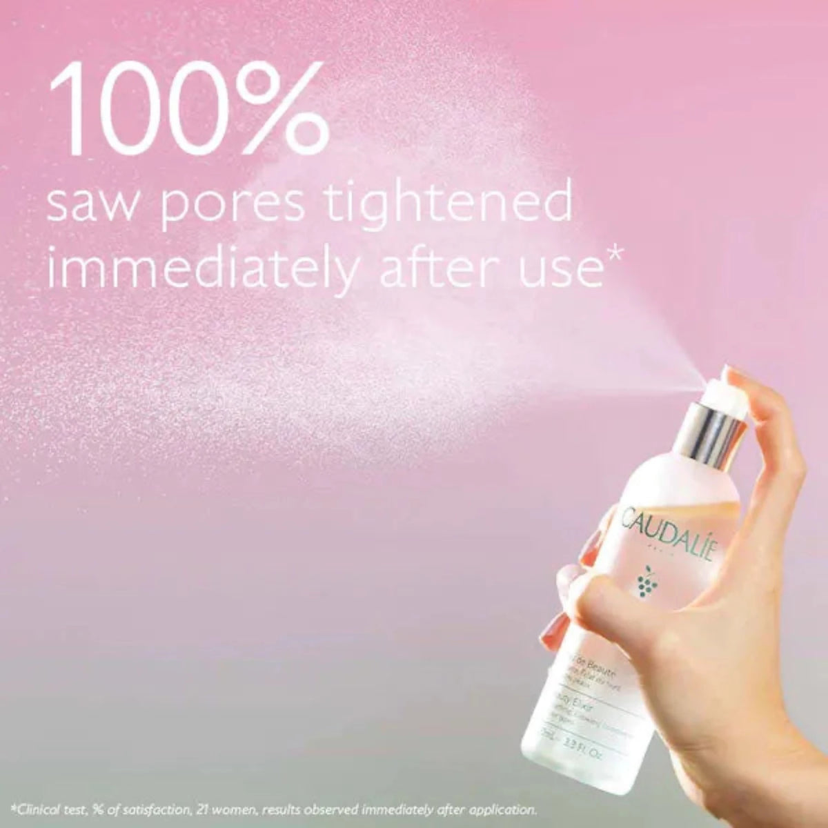 Caudalie Beauty Elixir Prep, Set, Glow Face Mist. 100% saw pores tightened immediately after use.